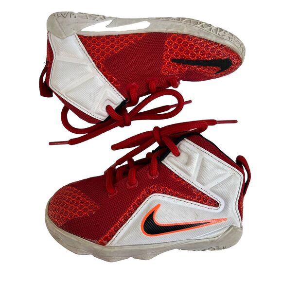 Nike Lebron XII 12 Toddler 5C Red Sneakers Shoes Air Zoom Megafuse Upper - Picture 2 of 11